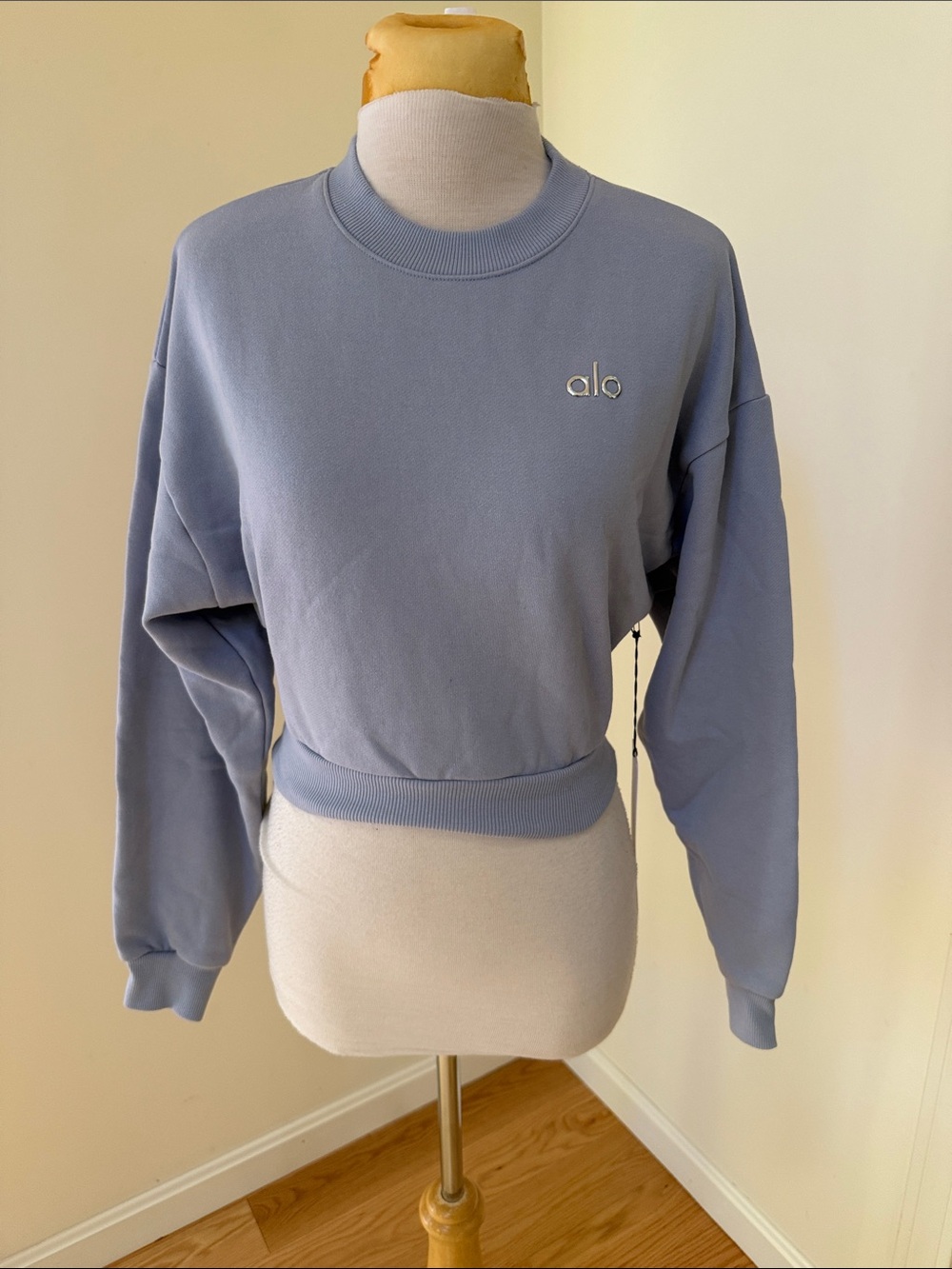 New! Alo XS cropped accolade crewneck sweatshirt in winter frost.